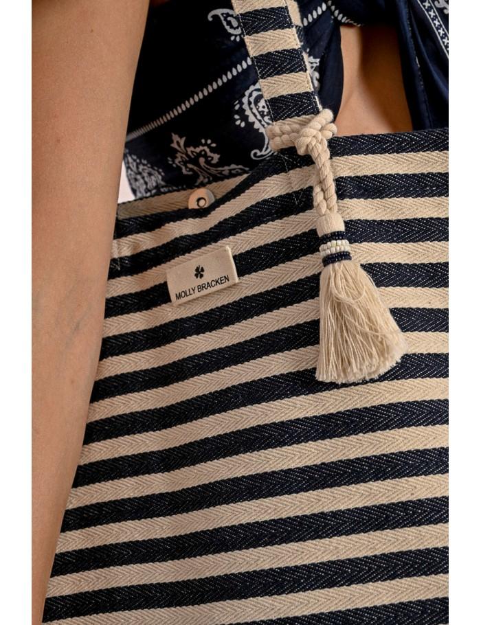 Lili Sidonio X Molly Bracken Cabas Tressé à Rayures ÉCRU