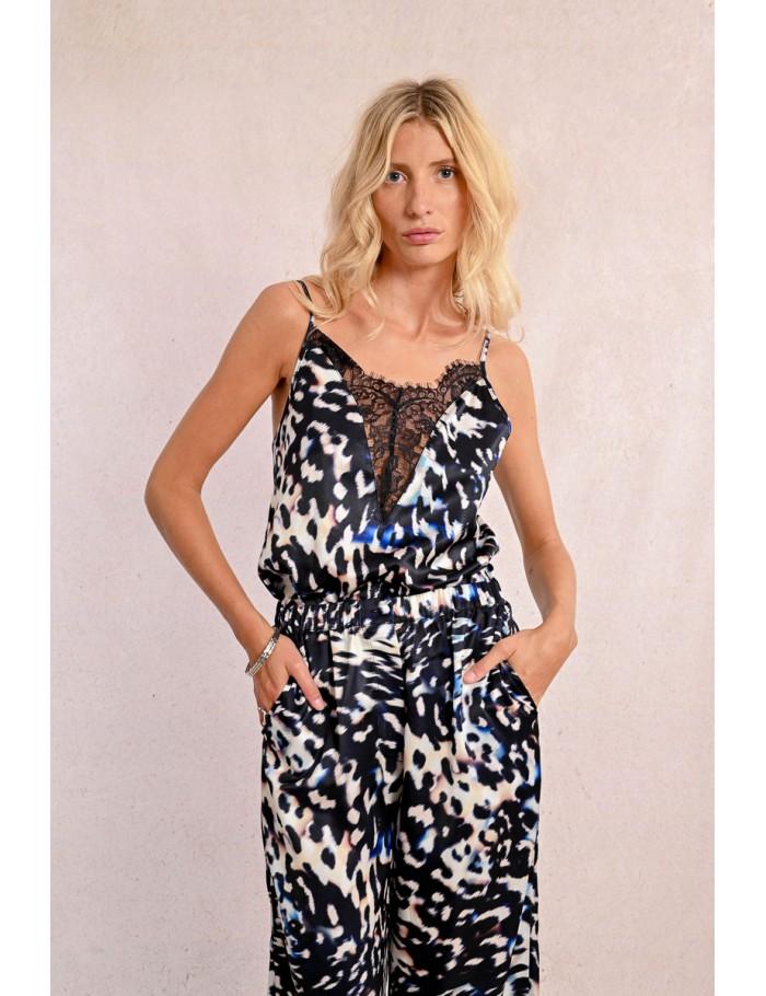 Lili Sidonio X Molly Bracken Caraco à Imprimé Détail Dentelle BLACK MONICA