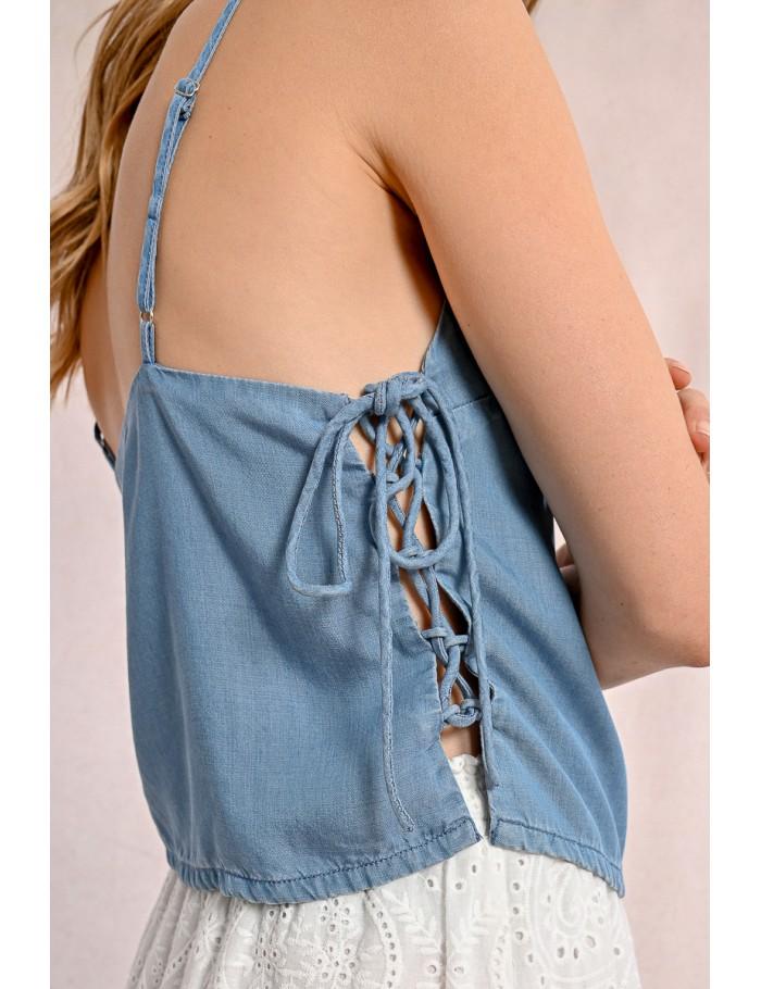 Lili Sidonio X Molly Bracken Caraco à Lacets En Tencel LIGHT BLUE DENIM