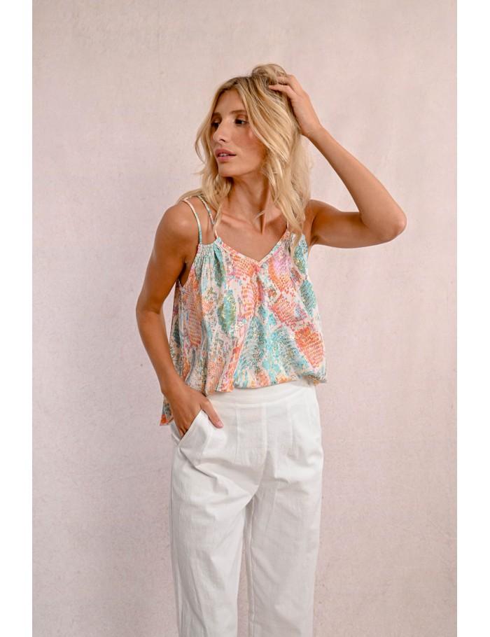 lili sidonio x molly bracken Caraco imprimé à fines bretelles TURQUOISE JAZZ