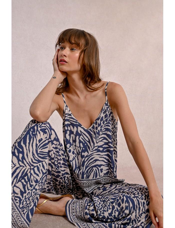 Lili Sidonio X Molly Bracken Caraco Imprimé Zébré DENIM BLUE MAGGY