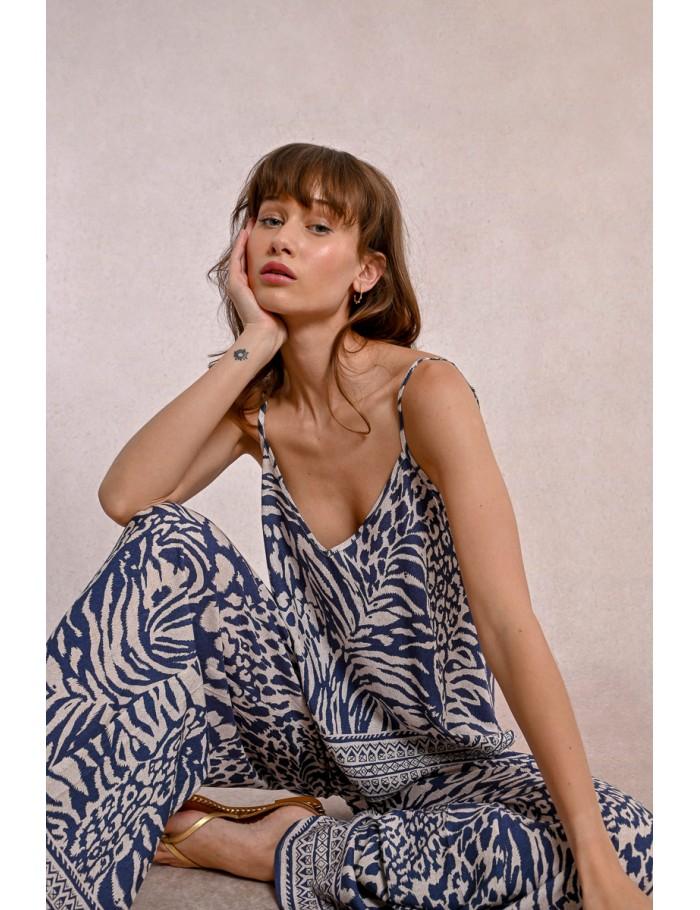 Lili Sidonio X Molly Bracken Caraco Imprimé Zébré DENIM BLUE MAGGY