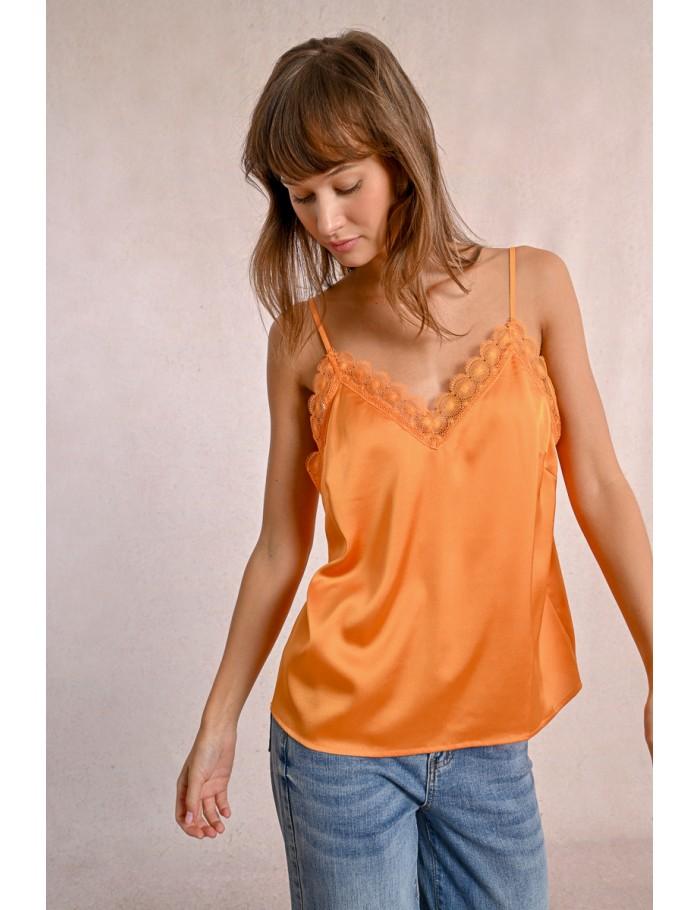Lili Sidonio X Molly Bracken Caraco Satiné Bordé De Dentelle ORANGE