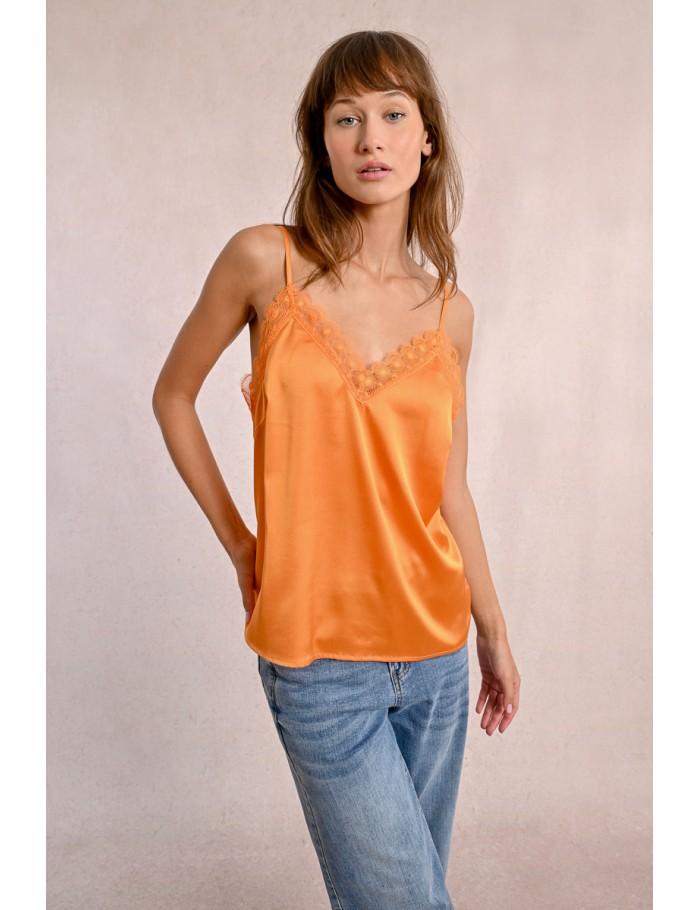 Lili Sidonio X Molly Bracken Caraco Satiné Bordé De Dentelle ORANGE