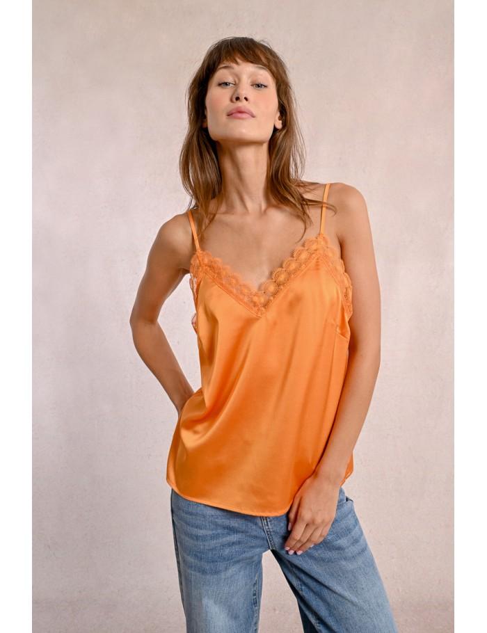 Lili Sidonio X Molly Bracken Caraco Satiné Bordé De Dentelle ORANGE