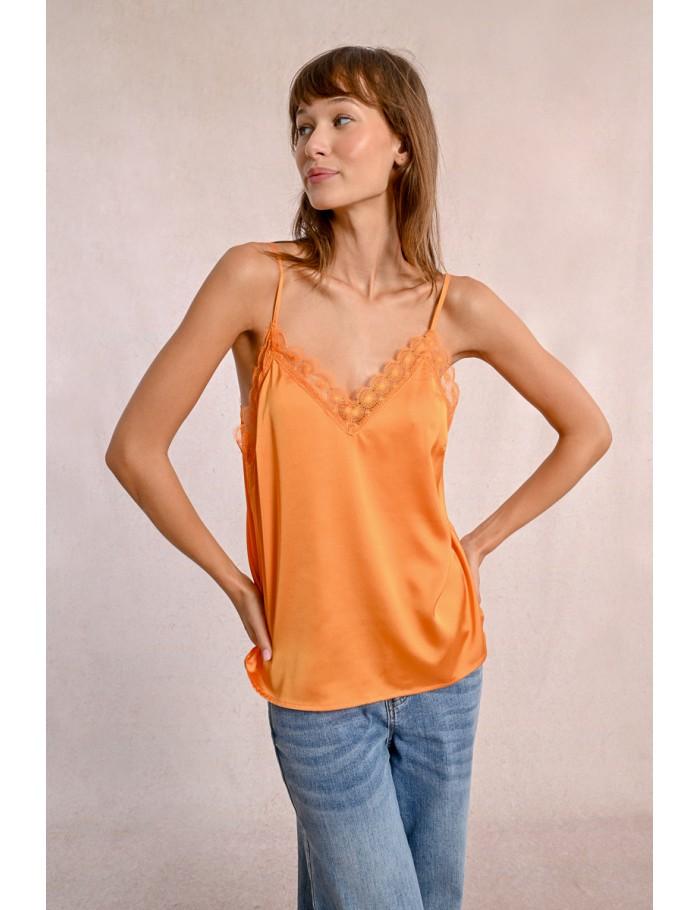 lili sidonio x molly bracken Caraco satiné bordé de dentelle ORANGE lili sidonio x molly bracken Caraco satiné bordé de dentelle ORANGE