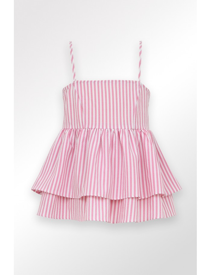 Lili Sidonio X Molly Bracken Caraco Volanté à Fines Rayures PINK