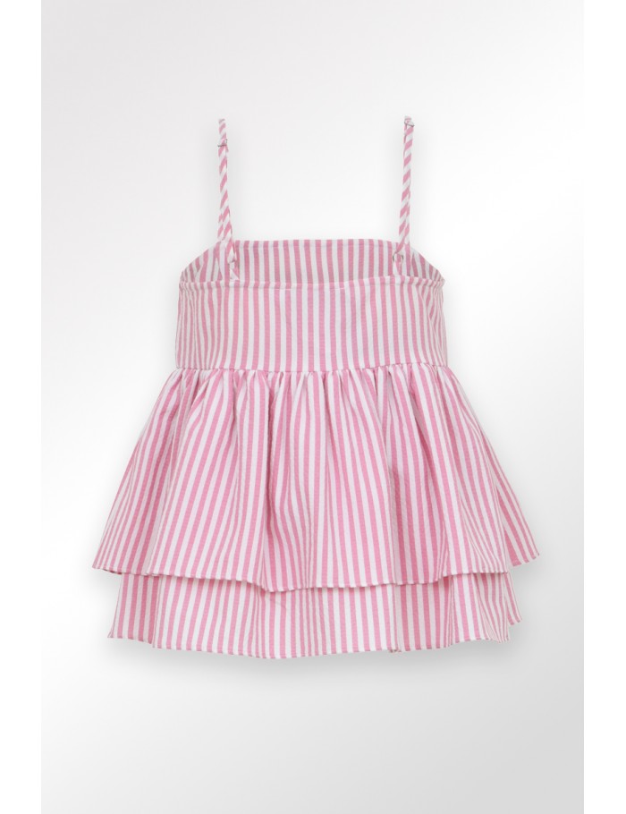 Lili Sidonio X Molly Bracken Caraco Volanté à Fines Rayures PINK