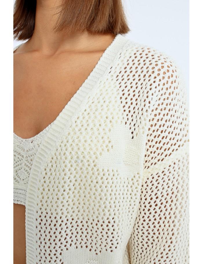 Lili Sidonio X Molly Bracken Cardigan En Crochet Fleurs BEIGE