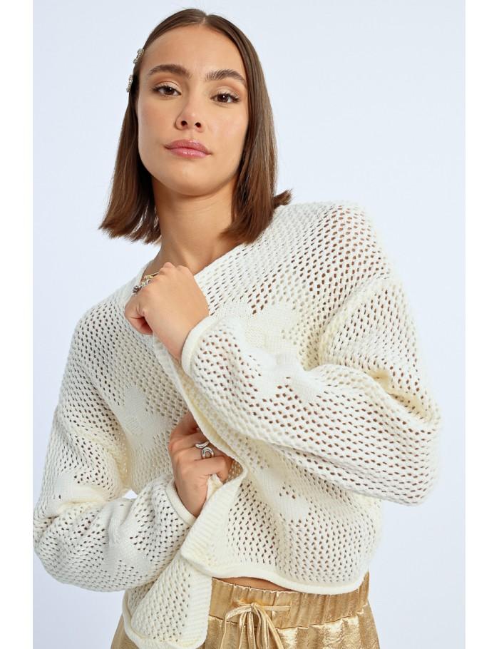 Lili Sidonio X Molly Bracken Cardigan En Crochet Fleurs BEIGE