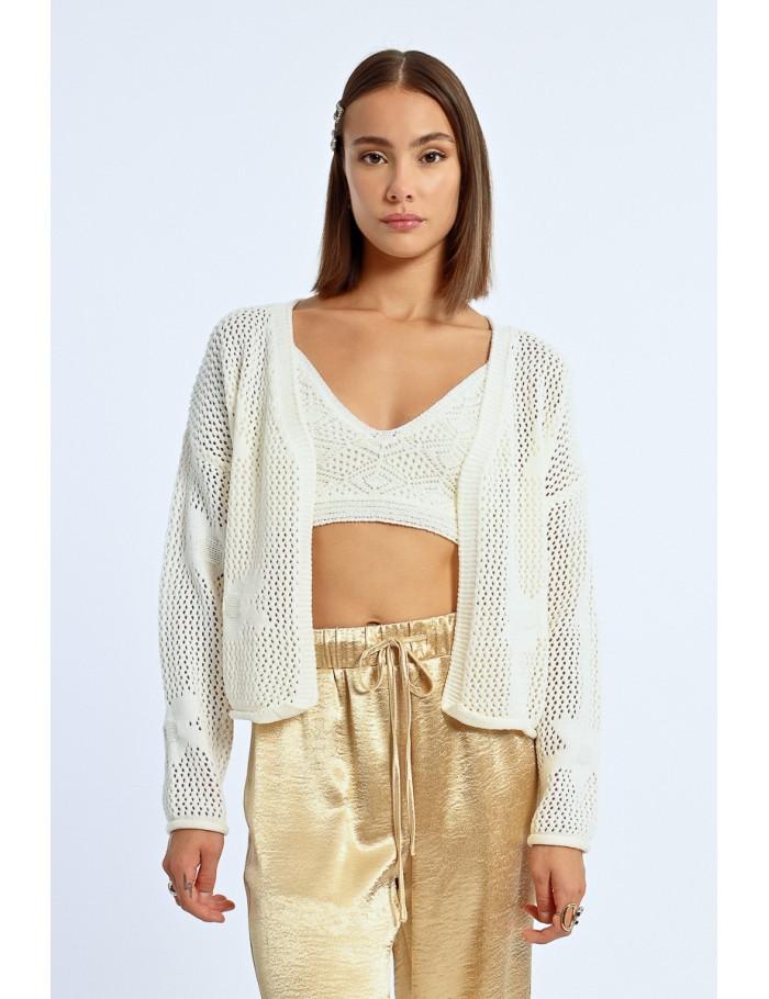 Lili Sidonio X Molly Bracken Cardigan En Crochet Fleurs BEIGE