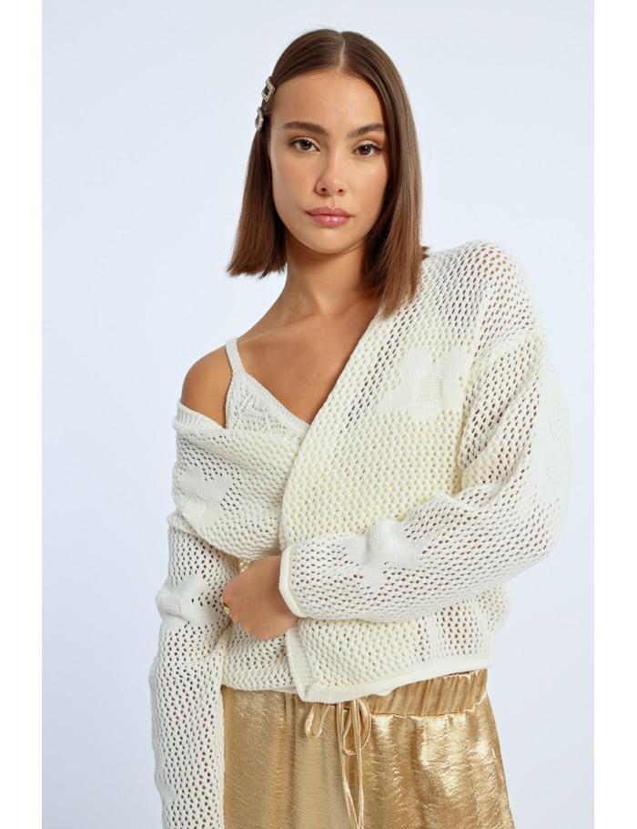 lili sidonio x molly bracken Cardigan en crochet fleurs BEIGE