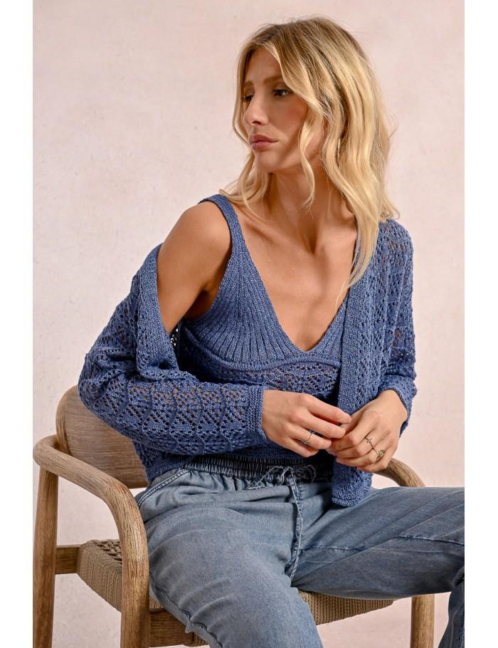 Lili Sidonio X Molly Bracken Cardigan En Maille Ajourée DENIM BLUE