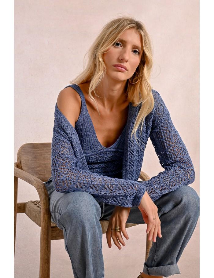 lili sidonio x molly bracken Cardigan en maille ajourée DENIM BLUE