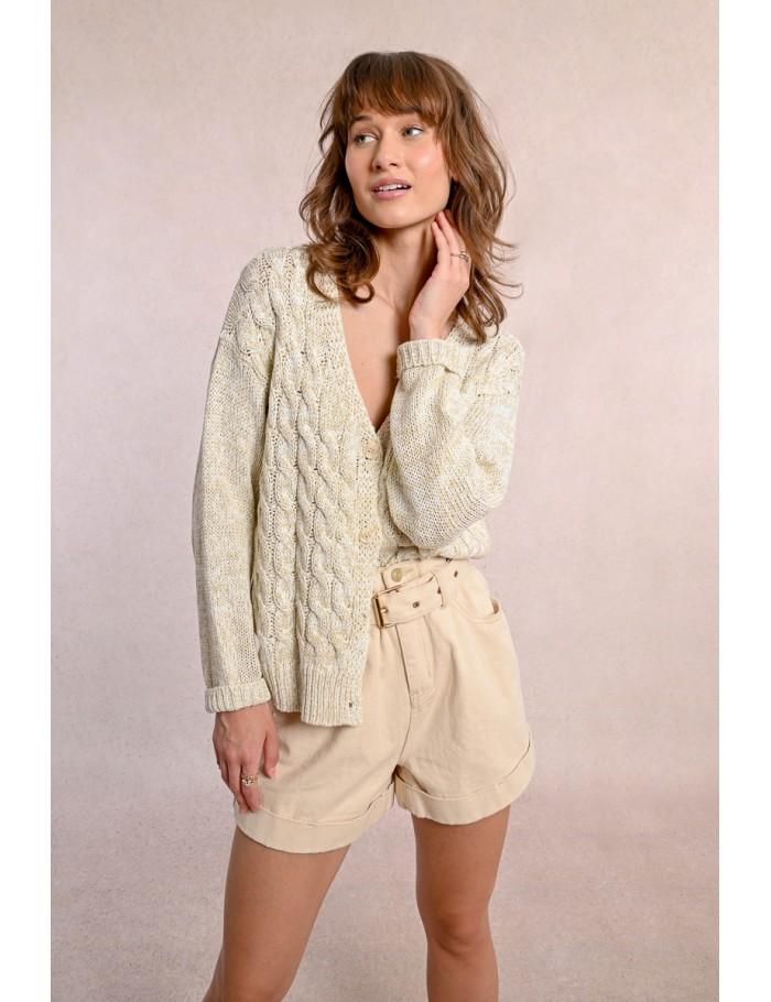 Lili Sidonio X Molly Bracken Cardigan En Maille Col V ÉCRU