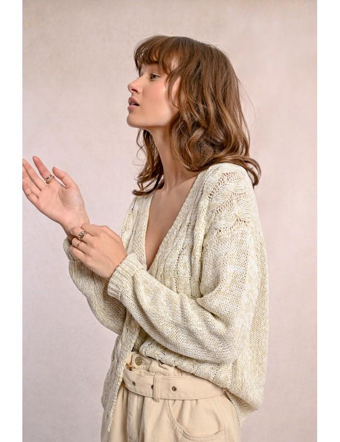 Lili Sidonio X Molly Bracken Cardigan En Maille Col V ÉCRU