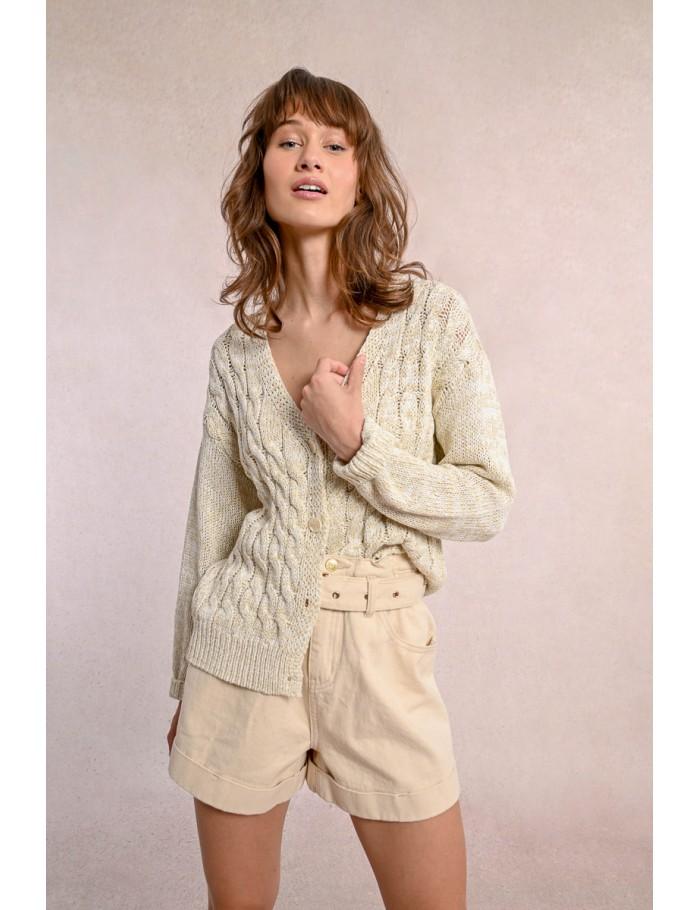 lili sidonio x molly bracken Cardigan en maille col V ÉCRU