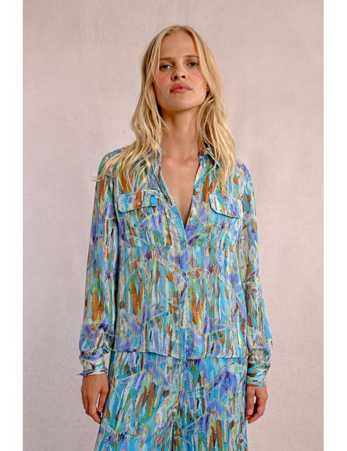 Lili Sidonio X Molly Bracken Chemise Imprimée Poches à Rabats BLUE EDMEE