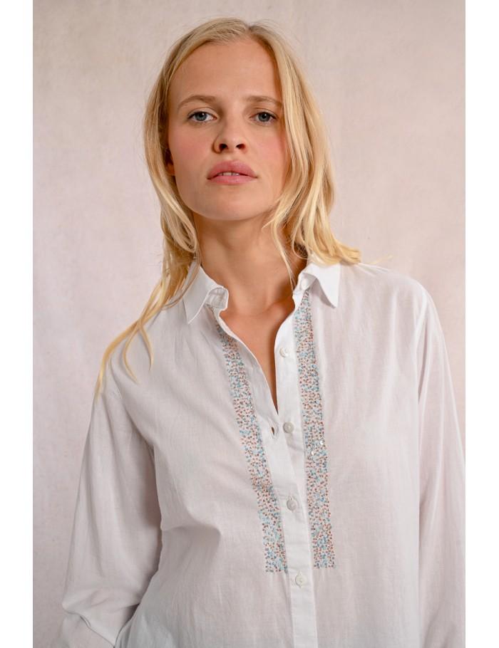 Lili Sidonio X Molly Bracken Chemise Longue Détails Strass WHITE