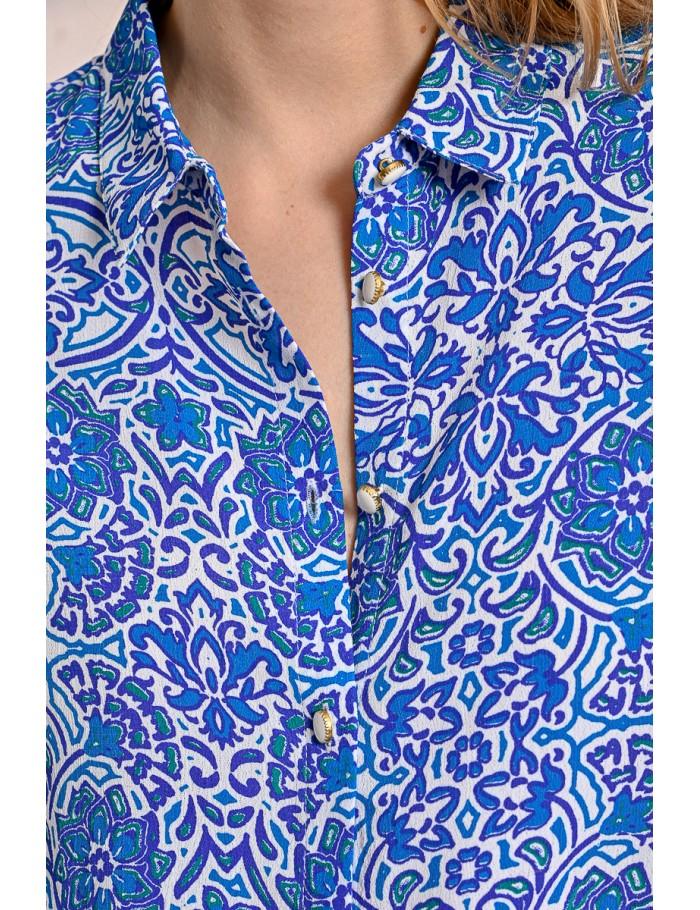 Lili Sidonio X Molly Bracken Chemisier à Manches Courtes Imprimé BLUE ASHA