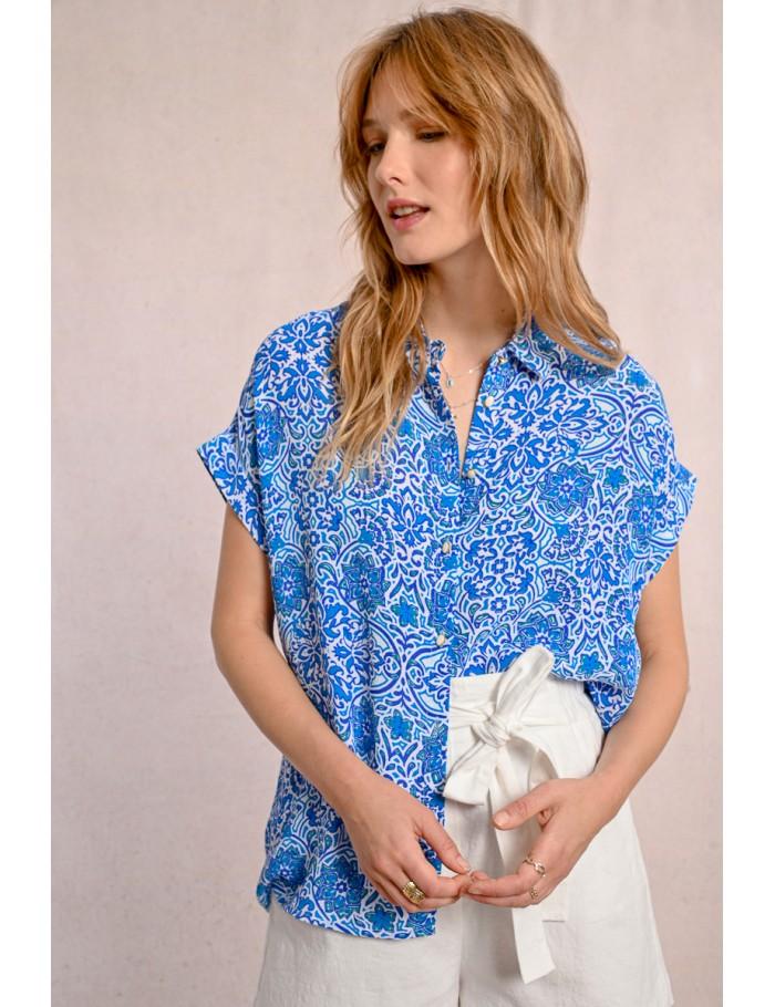 Lili Sidonio X Molly Bracken Chemisier à Manches Courtes Imprimé BLUE ASHA