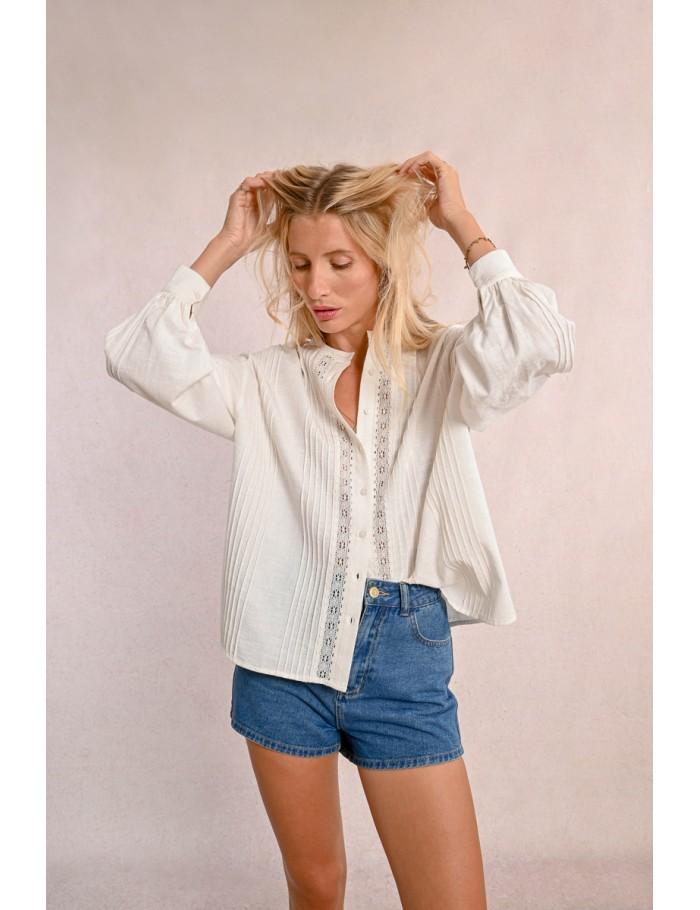 Lili Sidonio X Molly Bracken Chemisier à Plis Insert Dentelle WHITE