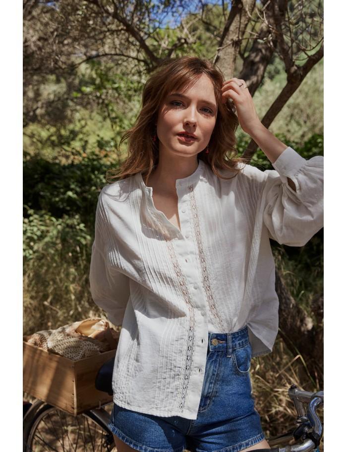 lili sidonio x molly bracken Chemisier à plis insert dentelle WHITE