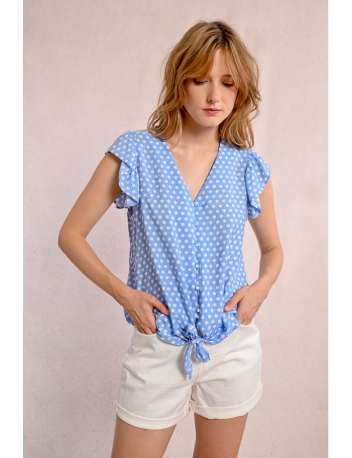 lili sidonio x molly bracken Chemisier à pois nouable à la taille LIGHT BLUE