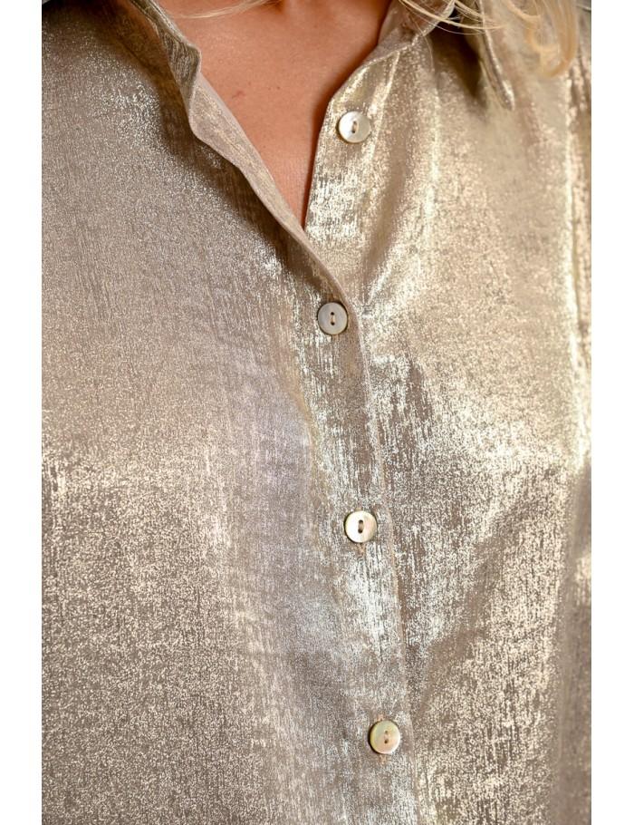 Lili Sidonio X Molly Bracken Chemisier Satiné à Manches Courtes OR