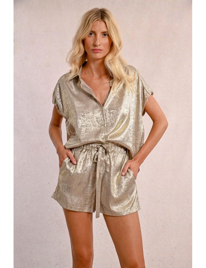 lili sidonio x molly bracken Chemisier satiné à manches courtes OR