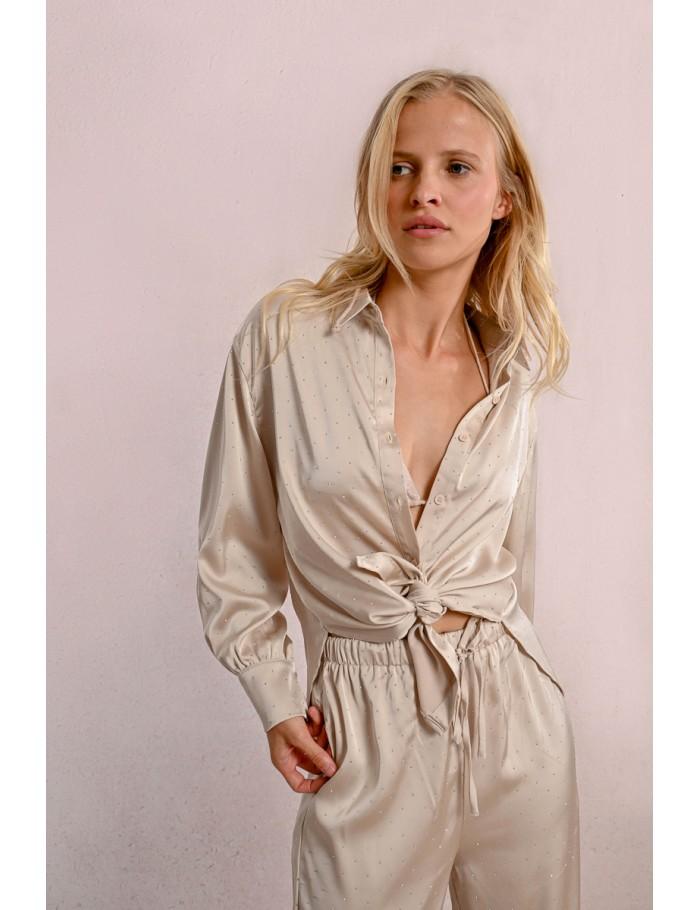 Lili Sidonio X Molly Bracken Chemisier Satiné à Strass BEIGE