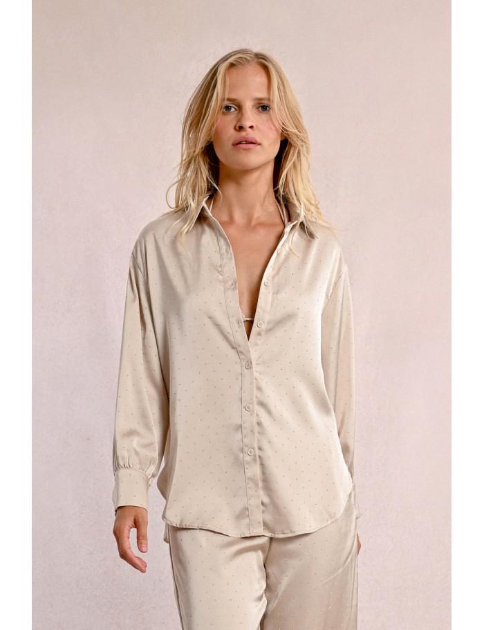 lili sidonio x molly bracken Chemisier satiné à strass BEIGE