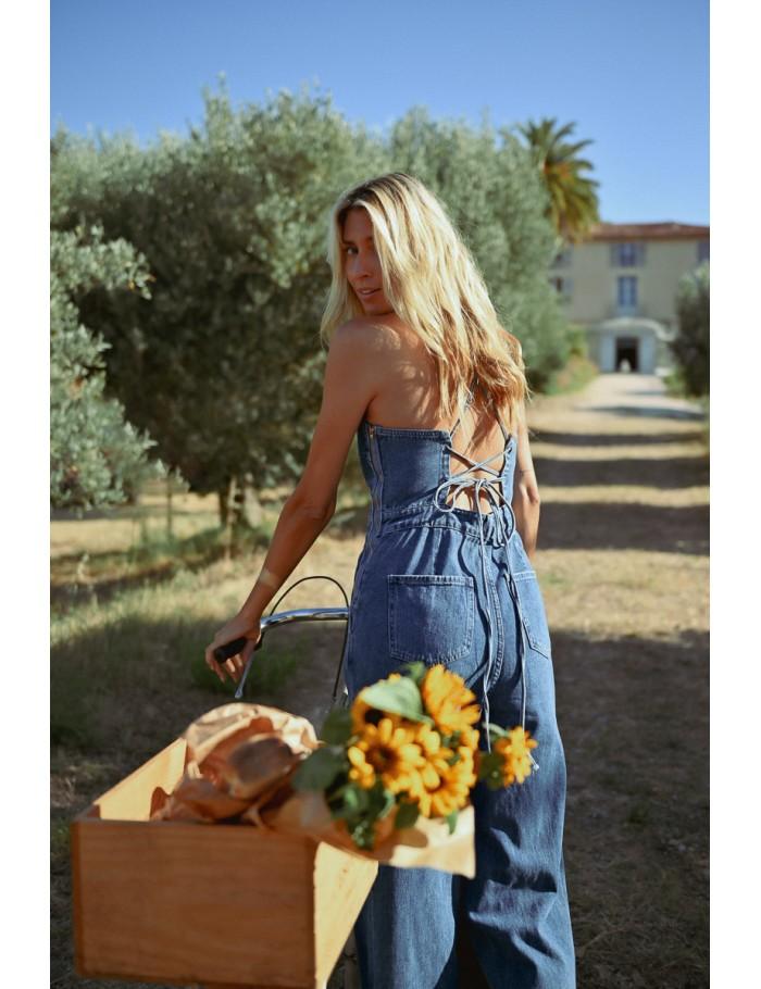 lili sidonio x molly bracken Combipantalon en denim à fines bretelles DENIM BLUE
