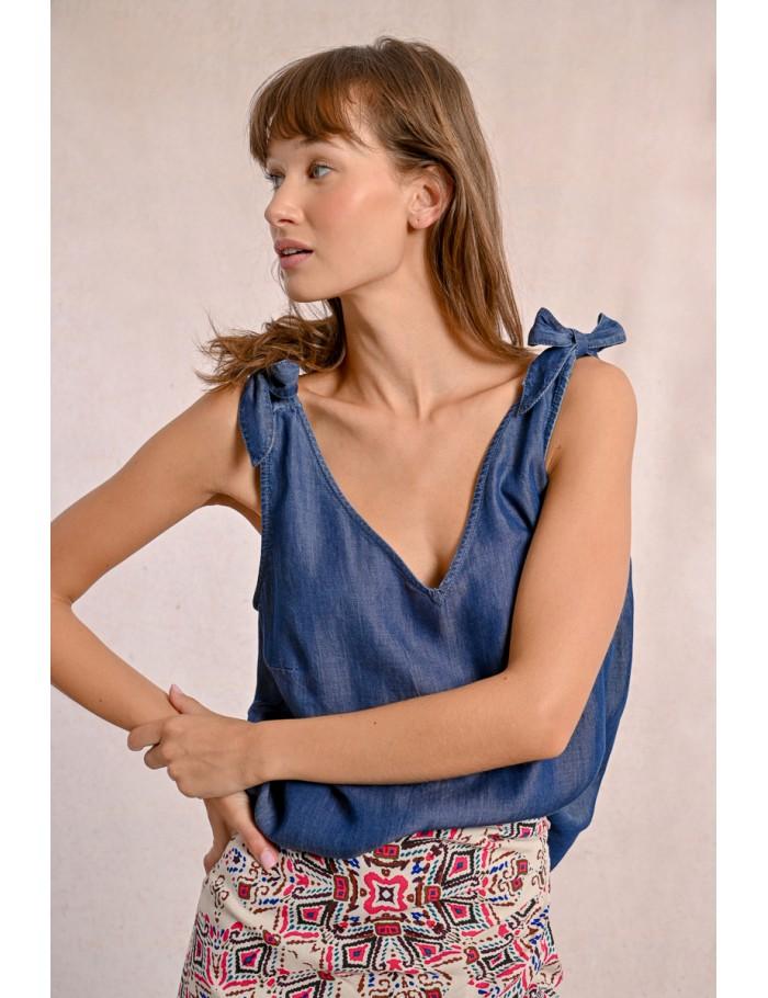 lili sidonio x molly bracken Débardeur à nouer sur les épaules DENIM BLUE