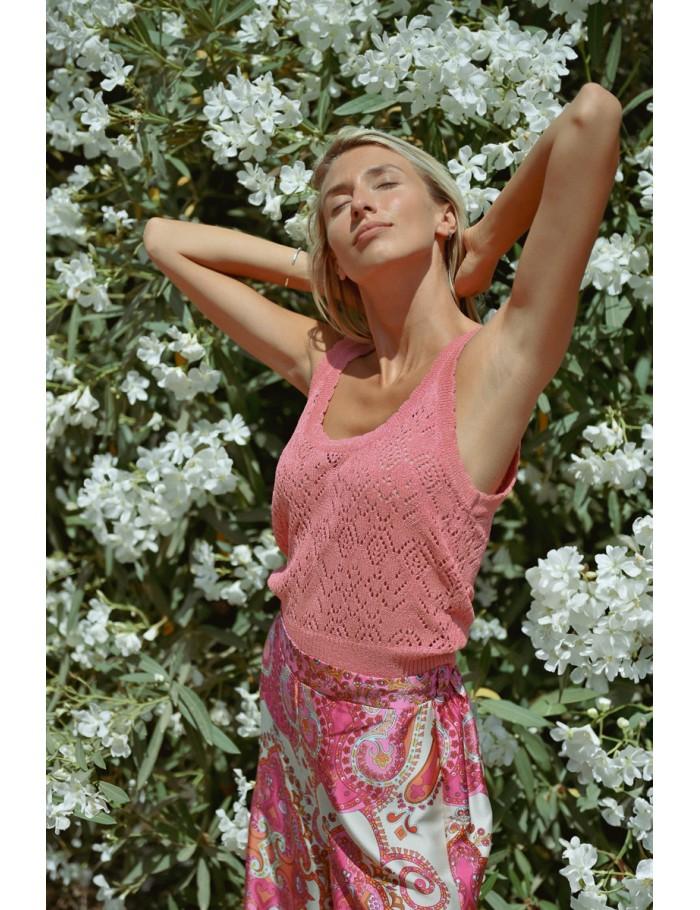 lili sidonio x molly bracken Débardeur en maille ajourée PINK