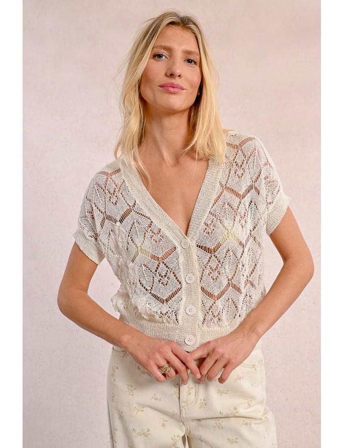 Lili Sidonio X Molly Bracken Gilet Court En Maille WHITE