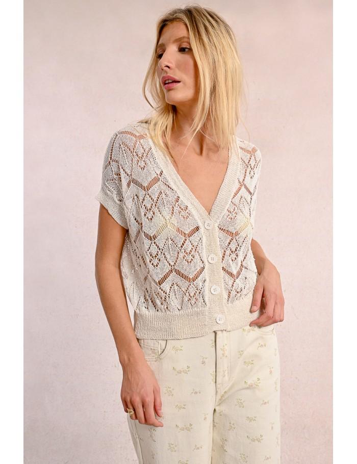 Lili Sidonio X Molly Bracken Gilet Court En Maille WHITE