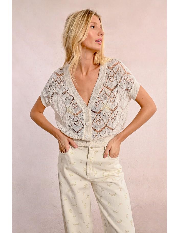 lili sidonio x molly bracken Gilet court en maille WHITE lili sidonio x molly bracken Gilet court en maille WHITE