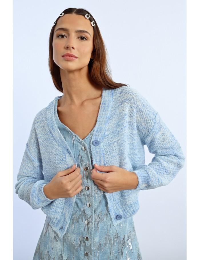 Lili Sidonio X Molly Bracken Gilet Crop En Maille BLUE