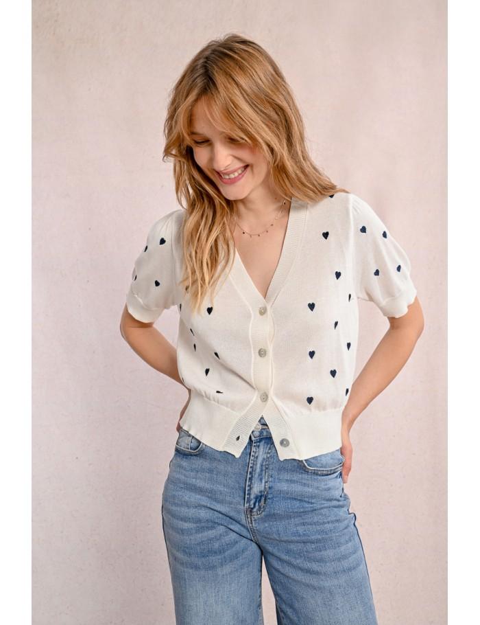 Lili Sidonio X Molly Bracken Gilet Crop Motif Cœur BLACK