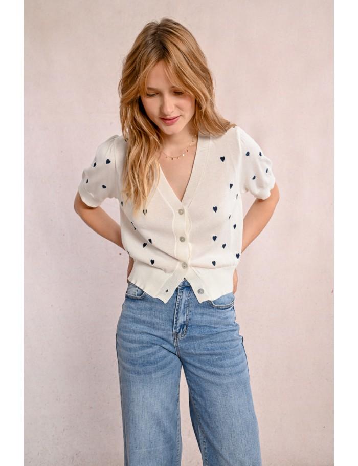 Lili Sidonio X Molly Bracken Gilet Crop Motif Cœur BLACK