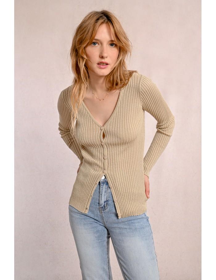 lili sidonio x molly bracken Gilet en maille côtelé GOLDEN BEIGE