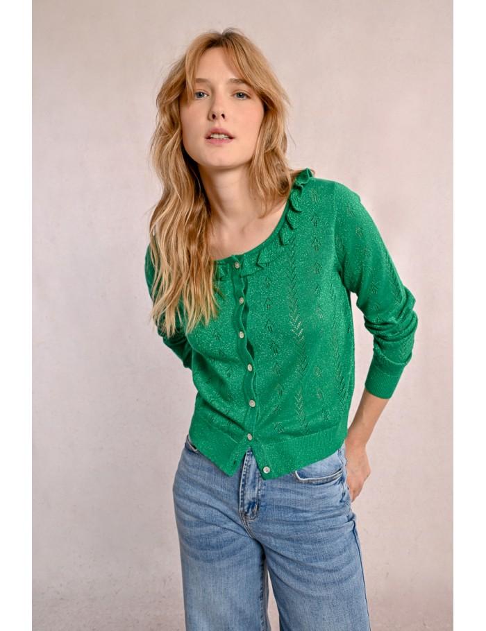 Lili Sidonio X Molly Bracken Gilet En Maille Fine Boutonné VERT