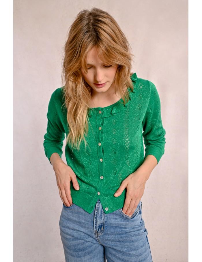 Lili Sidonio X Molly Bracken Gilet En Maille Fine Boutonné VERT