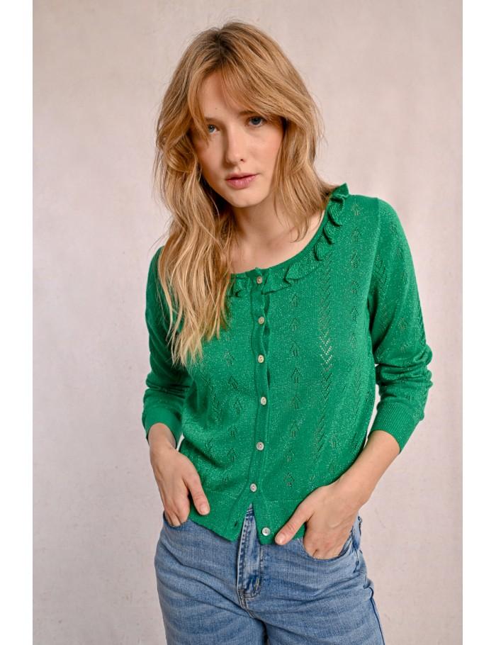 Lili Sidonio X Molly Bracken Gilet En Maille Fine Boutonné VERT