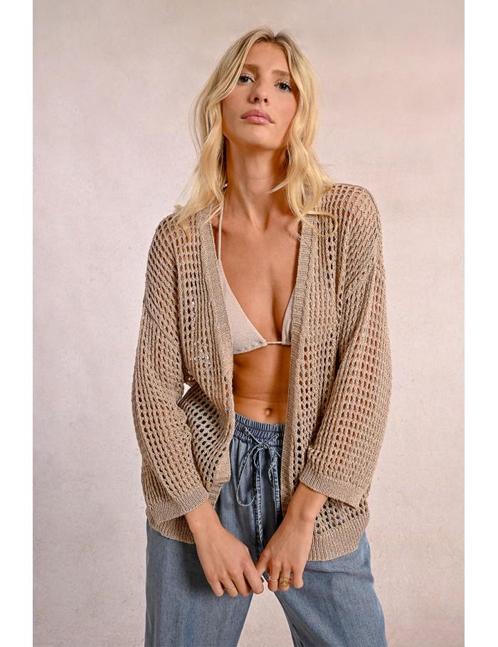 Lili Sidonio X Molly Bracken Gilet En Maille Irisé Et Semi Transparence BEIGE