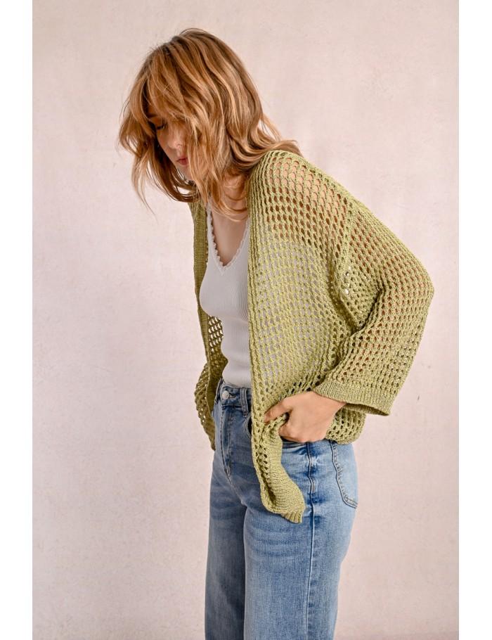 Lili Sidonio X Molly Bracken Gilet En Maille Irisé Et Semi Transparence BEIGE