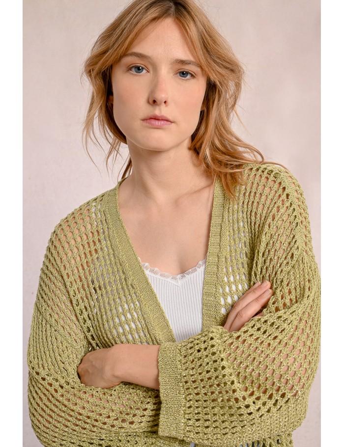 Lili Sidonio X Molly Bracken Gilet En Maille Irisé Et Semi Transparence BEIGE