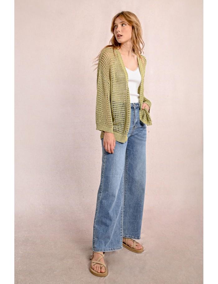 lili sidonio x molly bracken Gilet en maille irisé et semi transparence BEIGE