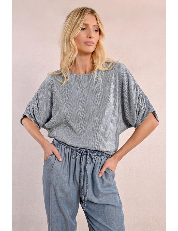 lili sidonio x molly bracken Haut brillant au dos ouvert LIGHT BLUE